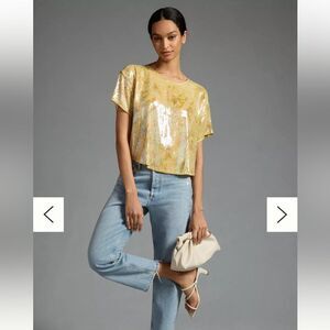 Anthropologie Pilcro Sequin Tech Top Glam Fairy L